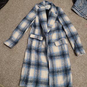 GLAMOROUS WOOL BLEND PLAID LONG JACKET  COZY BUT LIGHTWEIGHT
